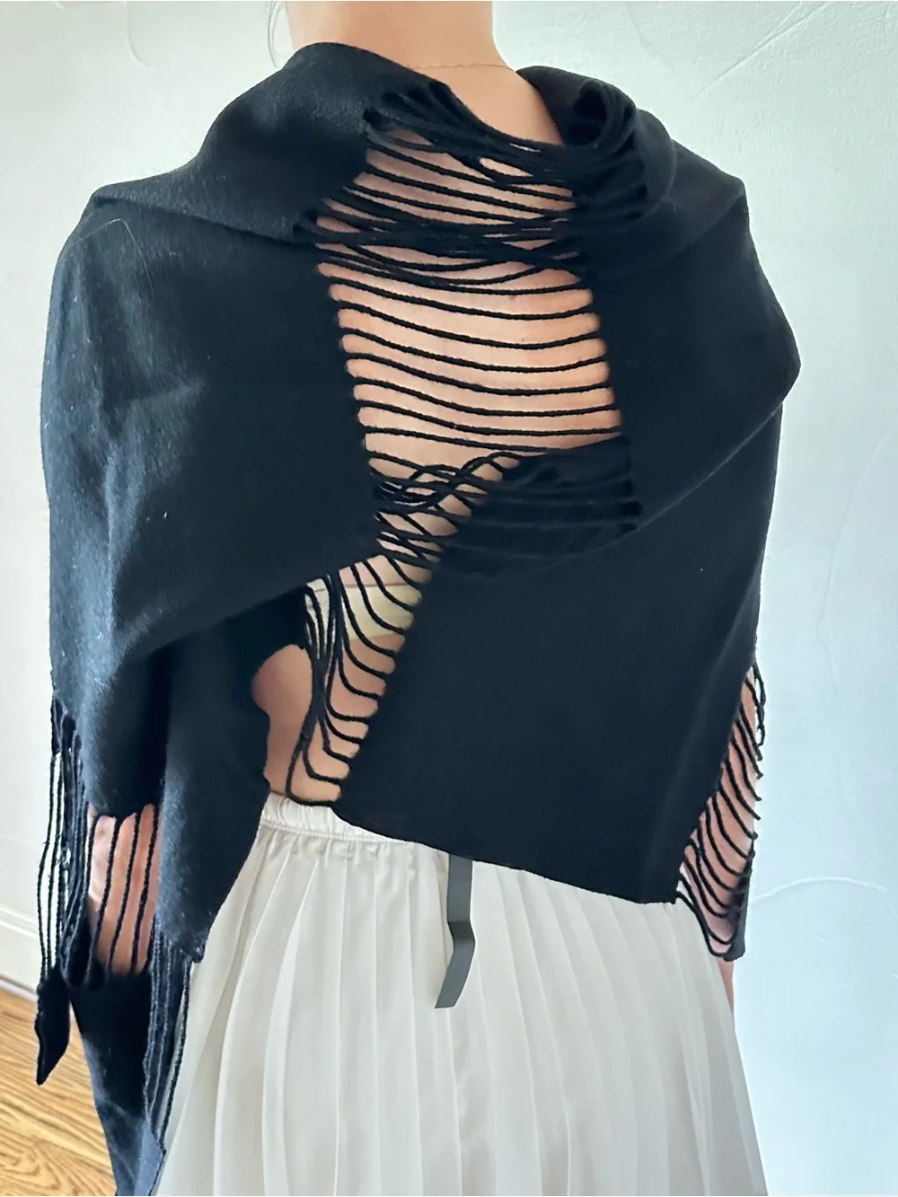 TYED THRU TYME Black Wool Pashmina Shawl Wrap🌸